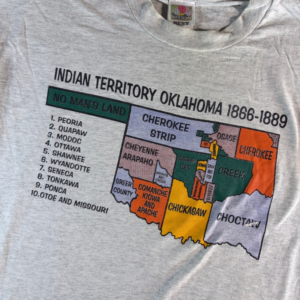 Vintage Indian Territory Oklahoma 1866-1889 Map T-Shirt XL Gray - Picture 4 of 5